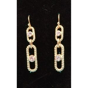Shiny Gold Tone Sparkling Clear Rhinestone‎ Dangle Double Sided Earrings